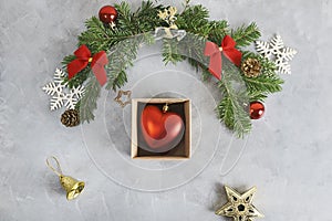 Top view flat lay christmas mockup with wrapped gifts in craft paper. Presents, holidays