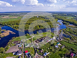 The top view on flood of the river, aerophoto