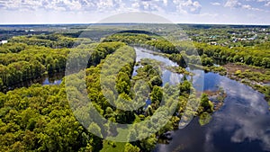 The top view on flood of the river, aerophoto