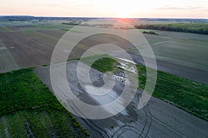 Top view of flooded agricultural field