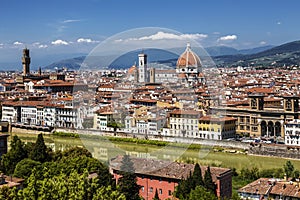 Top view of Florence, Palazzo Vecchio and Cathedral of Santa Maria del Fiore, the main attractions of Florence