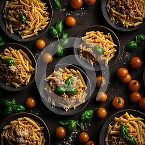 Top view of food pasta set