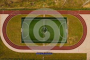 Top view of the football field. Aerial view