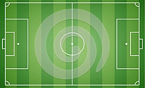 Top view of football field. Textured soccer field. Green playground background. Vector illustration.