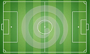 Top view of football field. Textured soccer field. Green playground background. Vector illustration