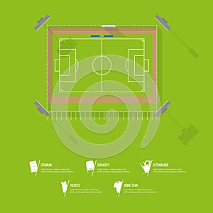 Top view of football stadium or soccer arena. Sport venue in flat design.