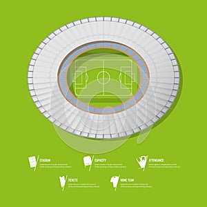 Top view of football stadium or soccer arena. Sport venue in flat design.