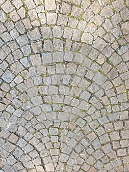 Top view of footpath tiles. Cobble Eath tone stone arrange as wave photo