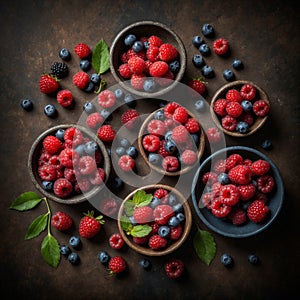 Top view of forest berries on a dark background
