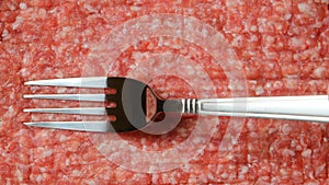 TOP VIEW: A fork on a fresh forcemeat