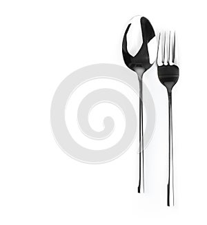 Top of view of fork and spoon isolated on white background