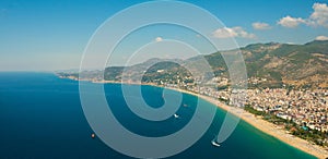 Top view from the fortress of Alanya on the Cleopatra beach. Alanya, Antalya district, Turkey, Asia