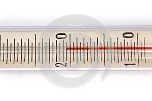 Top view of fragment of alcohol thermometer Celsius scale