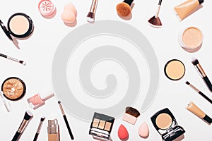 Top view frame of makeup products