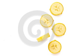 Top view fresh banana slice isolated on white background