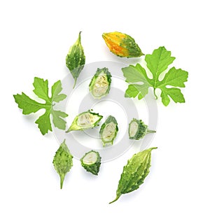 Top view of Fresh bitter gourd isolated on white background