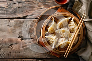 Top view fresh dumplings with hot steams