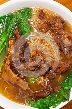 top view fresh flank beef noodles vertical composition