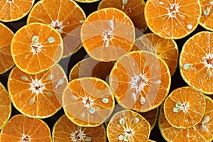 Top view of fresh half orange as background