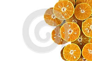 Top view of fresh half orange - healthy food isolated on white background
