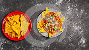 Top view fresh mexican food with nachos. Generative Ai