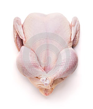 Top view of fresh raw chicken isolated on white