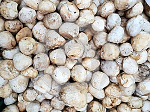 Top view of fresh straw mushroom or volvariella volvacea as a background.