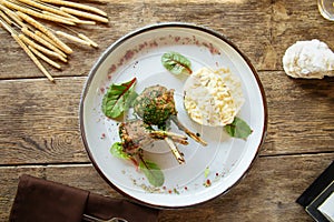 Fried lamb chops with mashed potato