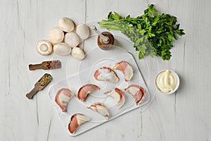 Top view of frozen dumplings stuffed with mushrooms