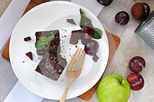 Top view of Fudge Brownies on White Plate