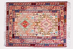 Top view full details of a persian handmade kilim rug showing th photo