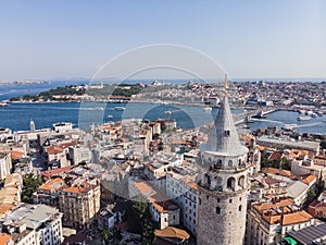 Top view of the Galata Tower in the old city of Istanbul
