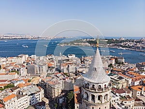 Top view of the Galata Tower in the old city of Istanbul