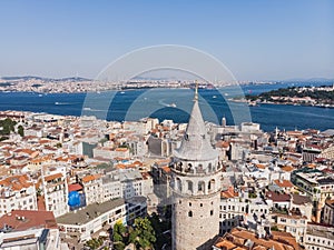 Top view of the Galata Tower in the old city of Istanbul