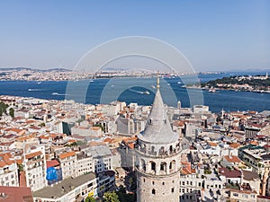 Top view of the Galata Tower in the old city of Istanbul