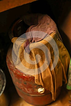 Top view of Gas Cylinder in Kitchen, Indian lifestyle