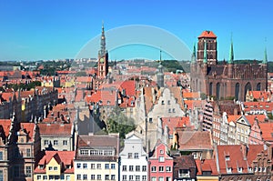 Top view on Gdansk (Danzig) old town in Poland photo