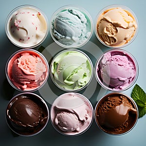 Top view of gelato ice cream assorts