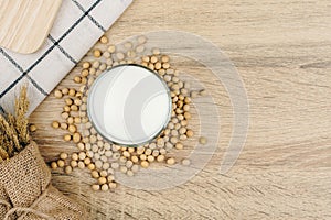 Top view of a glass of soy milk