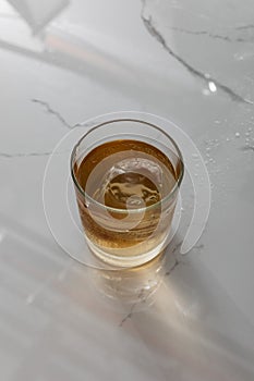 Top view of glass with whiskey