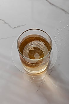 Top view of glass with whiskey