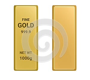 Top view of gold bar with Sign of Fine 999.9 Gold and Empty Gold Bar isolated on white background with clipping path