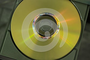 Top view of gold DVD compact disc