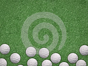 Top view golf balls on green background