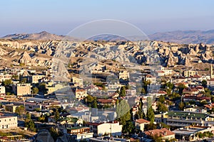 Top view of Goreme town in the morning. Cappadocia. Turkey