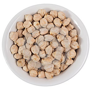 Top view of grains on ceramics bowl. Chickpeas photo