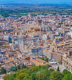 Top view of Granada city center, Spain