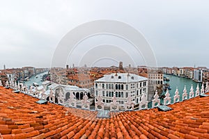 Top view of Grand canal from roof of Fondaco dei Tedeschi