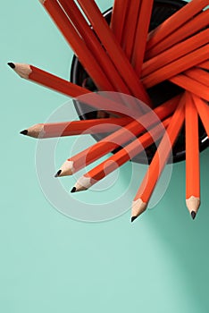 top view of graphite pencils in desk organizer