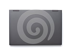 Top view of gray closed laptop